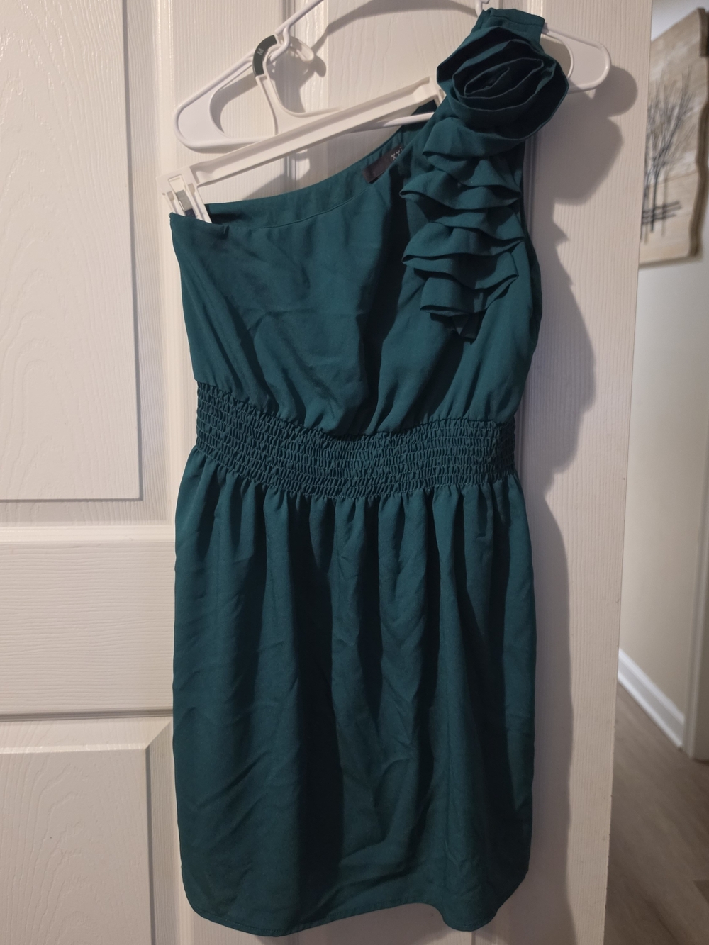 Forever 21 XXI Teal One-Shoulder Ruffle Dress